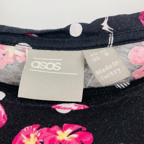ASOS Size 6 Black & Pink Polka Dot Flamingo Boxy Short Sleeve Pajama Top - Picture 6 of 9